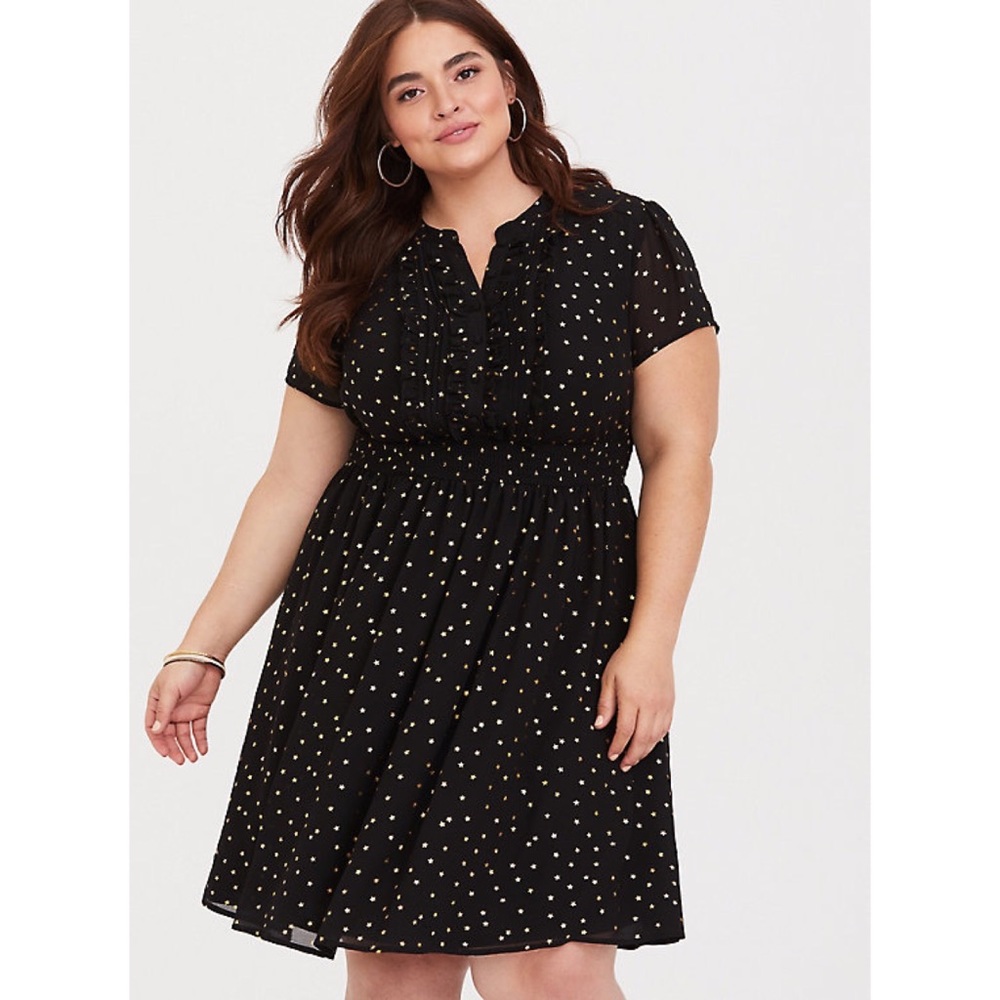 Torrid Black Star Chiffon Smocked Skater Dress